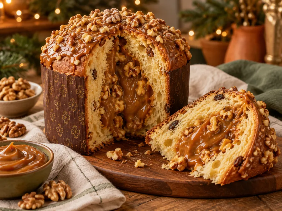 Panetone de doce de leite e nozes